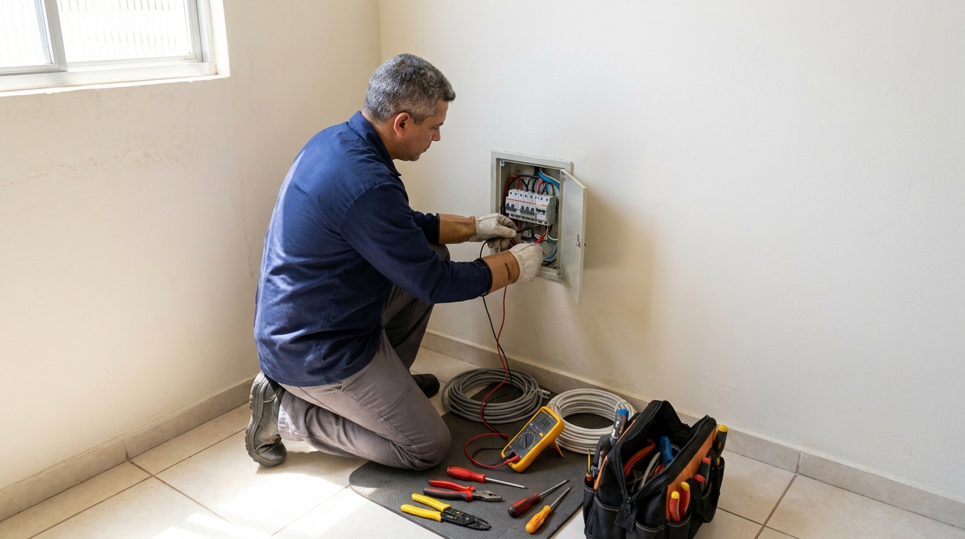 Eletricista realizando manutencao em Gravataí‑RS